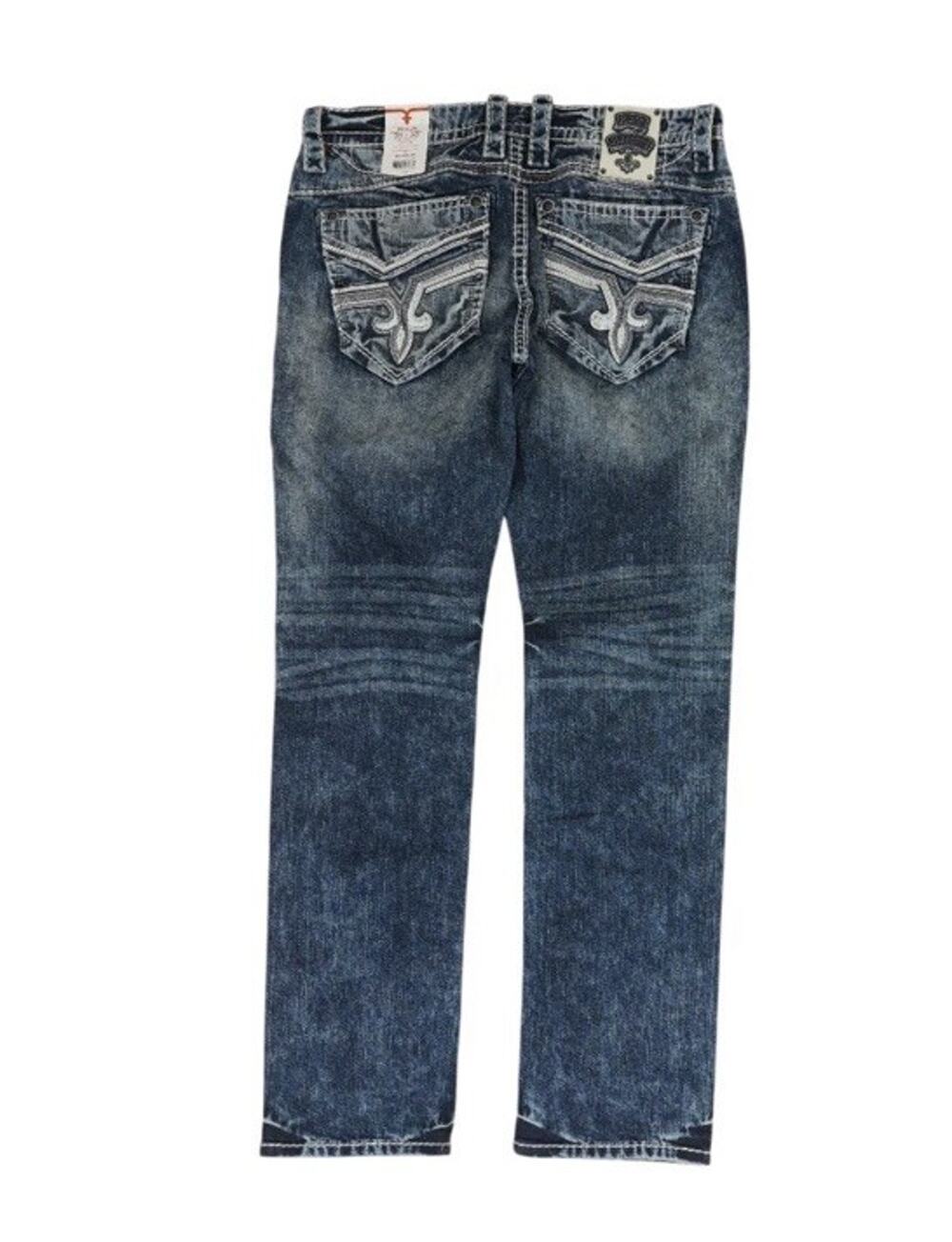 NWT Rock Revival Cael J400 Straight Jeans Mens 36 X 36 Blue Embroidered